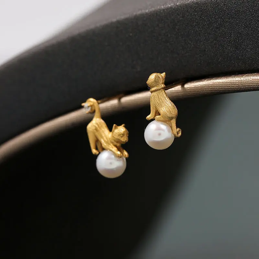 Vintage gouden parel kattenoorbellen
