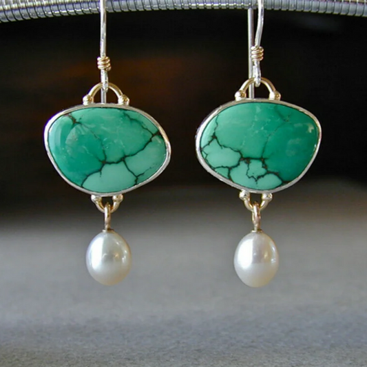 Vintage turquoise en parel oorbellen