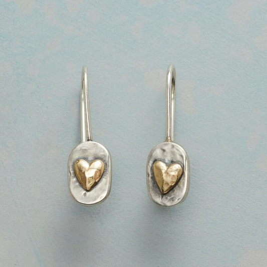 Gouden hart oorbellen in vintage zilver