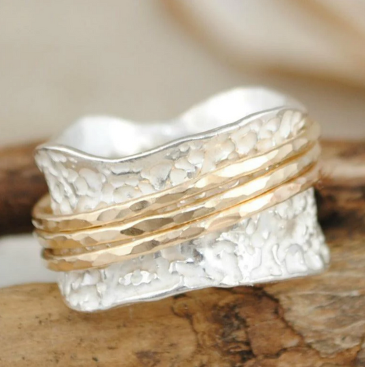 Vintage spinner dunne gouden en zilveren ring