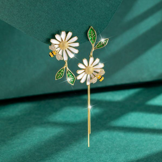 Elegante bungelende margriet oorbellen